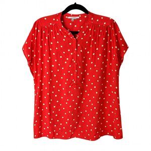 Gerard Darel Blouse 100% Silk Red and White Polka Dot Size 10 Twee Flowy